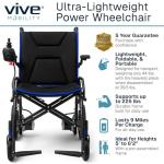 Vive Lightweight Electric Wheelchair for Adults - Foldable Power Wheel Chair - Collapsible, Folding, Ultralight, Motorized, Light Weight Travel Senior Carbon Fiber Mobility Aid - Weighs 39 lbs