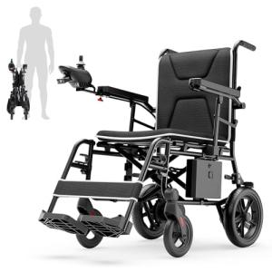 Electric Wheelchair for Adults, Foldable Electric Wheelchairs with 220 lbs Capacity, Aluminum Alloy Frame, Portable Power Wheelchairs with LED Light for Seniors, Up to 12.5Miles