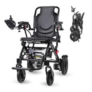 Adult Electric Wheelchair Lightweight Foldable Transport Chair Ultra Lightweight Folding (Only 48 lbs) 20+ Km Travel Distance (Black) for Limited Mobility