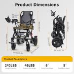 Adult Electric Wheelchair Lightweight Foldable Transport Chair Ultra Lightweight Folding (Only 48 lbs) 20+ Km Travel Distance (Black) for Limited Mobility
