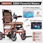 Electric Wheelchairs for Adults Foldable Lightweight at Only 33lbs, 500W Dual Motors Motorized Wheelchairs for Seniors, All Terrain Travel Powered Wheel Chairs, Support 250 lbs, Brown