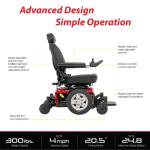 Pride Mobility Jazzy 600 ES Group 2 Power Chair, Nylon, Red, Mid Wheel Drive Power Chair for Adults, 300 lbs. WC, Up to 4 MPH, 24.8 Miles Range Per Charge