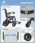 Lightweight Carbon Fiber Electric Wheelchairs for Adults, Only 31.5lbs, Extra-Wide Seat, Portable Power Wheelchair 400W Dual Motor, Long Range All Terrain Portable Airline Approved (Black)