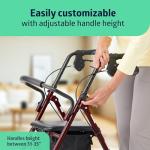 Medline Burgundy Rollator Walker for Seniors 350 lb