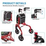 Lightweight 3 Wheel Walker for Seniors - Red