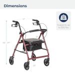Drive Medical Folding Rollator Walker with Seat, Red