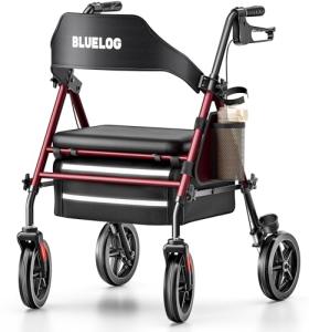 Bluelog 350lb Rollator Walker with Seat and Cup Holder