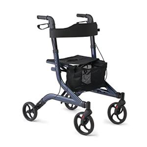 Foldable Aluminum Rollator with Backrest, Navy