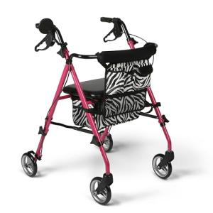 Lightweight Pink Zebra Rollator Walker for Seniors