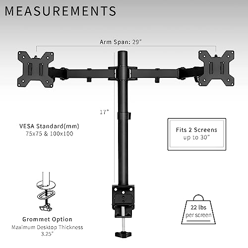 VIVO Dual Monitor Adjustable Desk Mount, Black