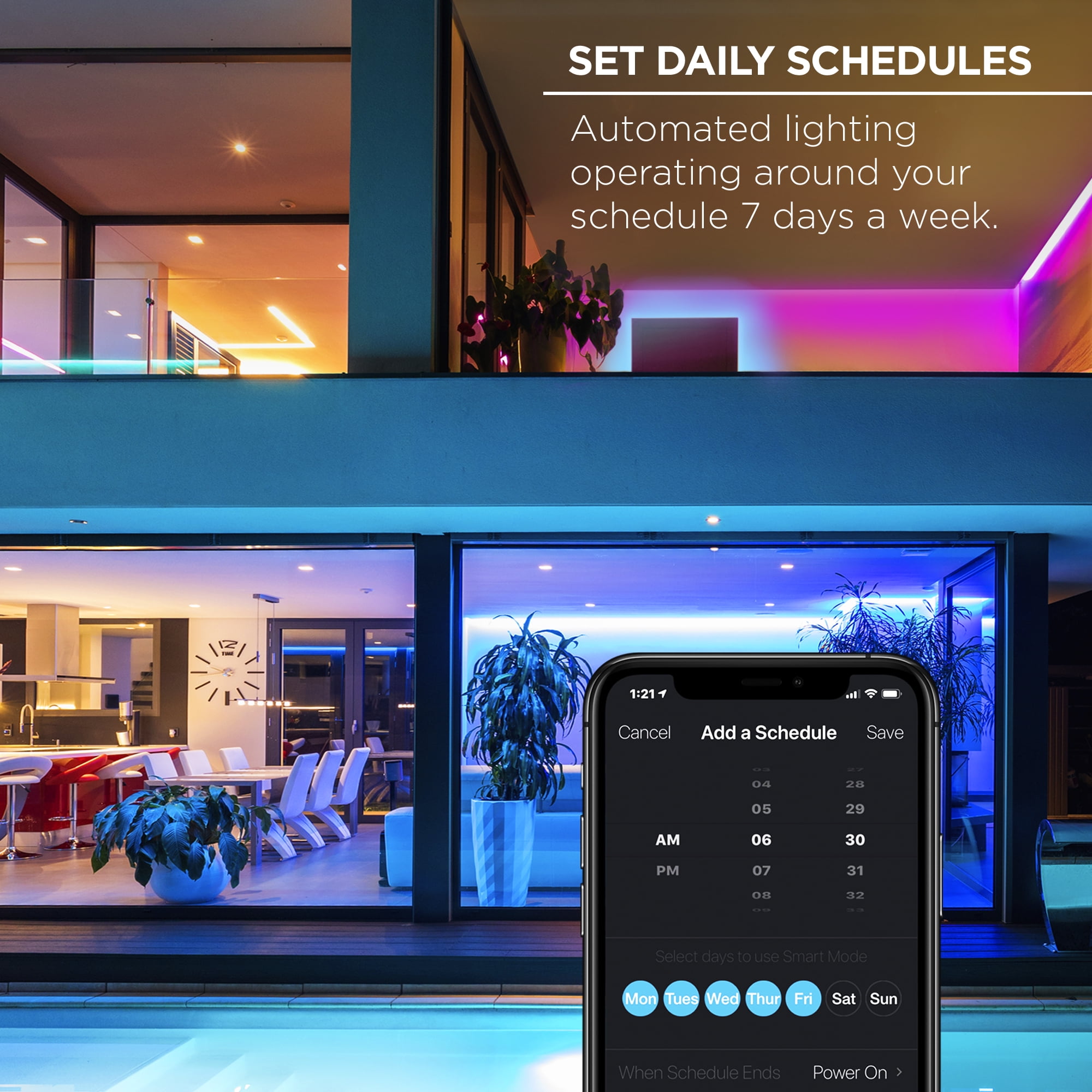 16ft Smart RGBW Strip Lights with Sound-Sync