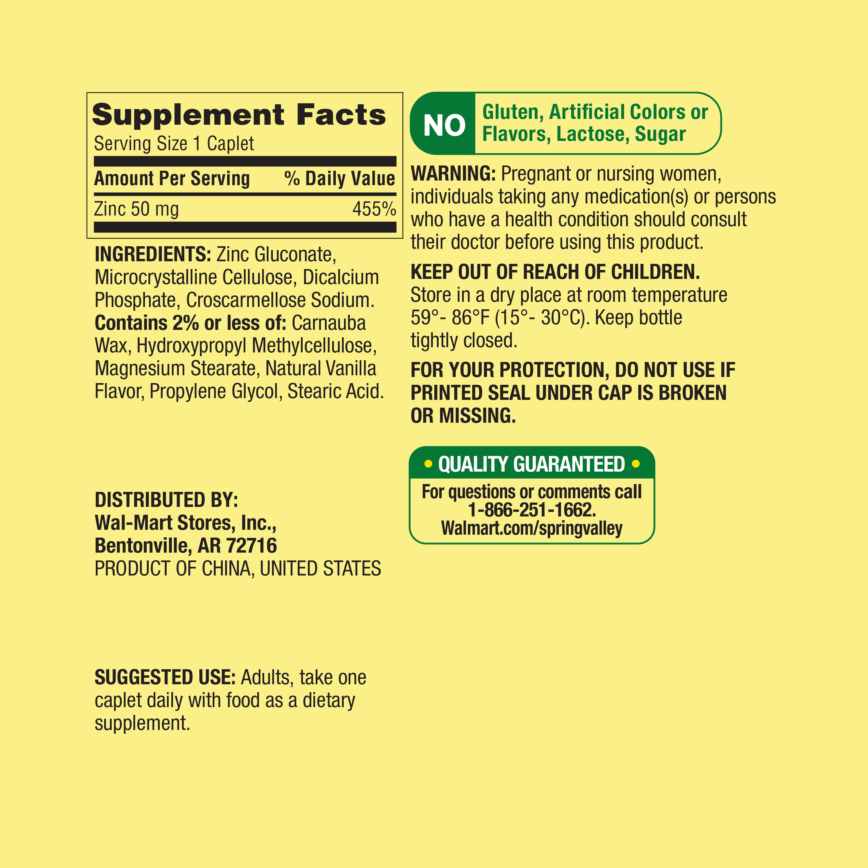 Spring Valley Zinc Immune Support Caplets 50 mg