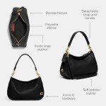 COACH Cary Soft Pebbled Leather Shoulder Bag - Black