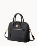 Saffiano Domed Zip Satchel Crossbody Bag - Black