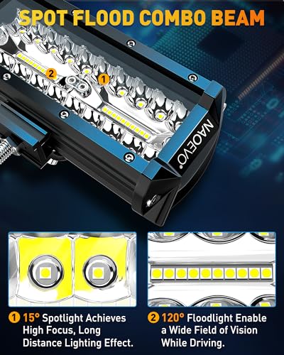 NAOEVO 7" 240W Waterproof LED Light Bar, 2 Pack