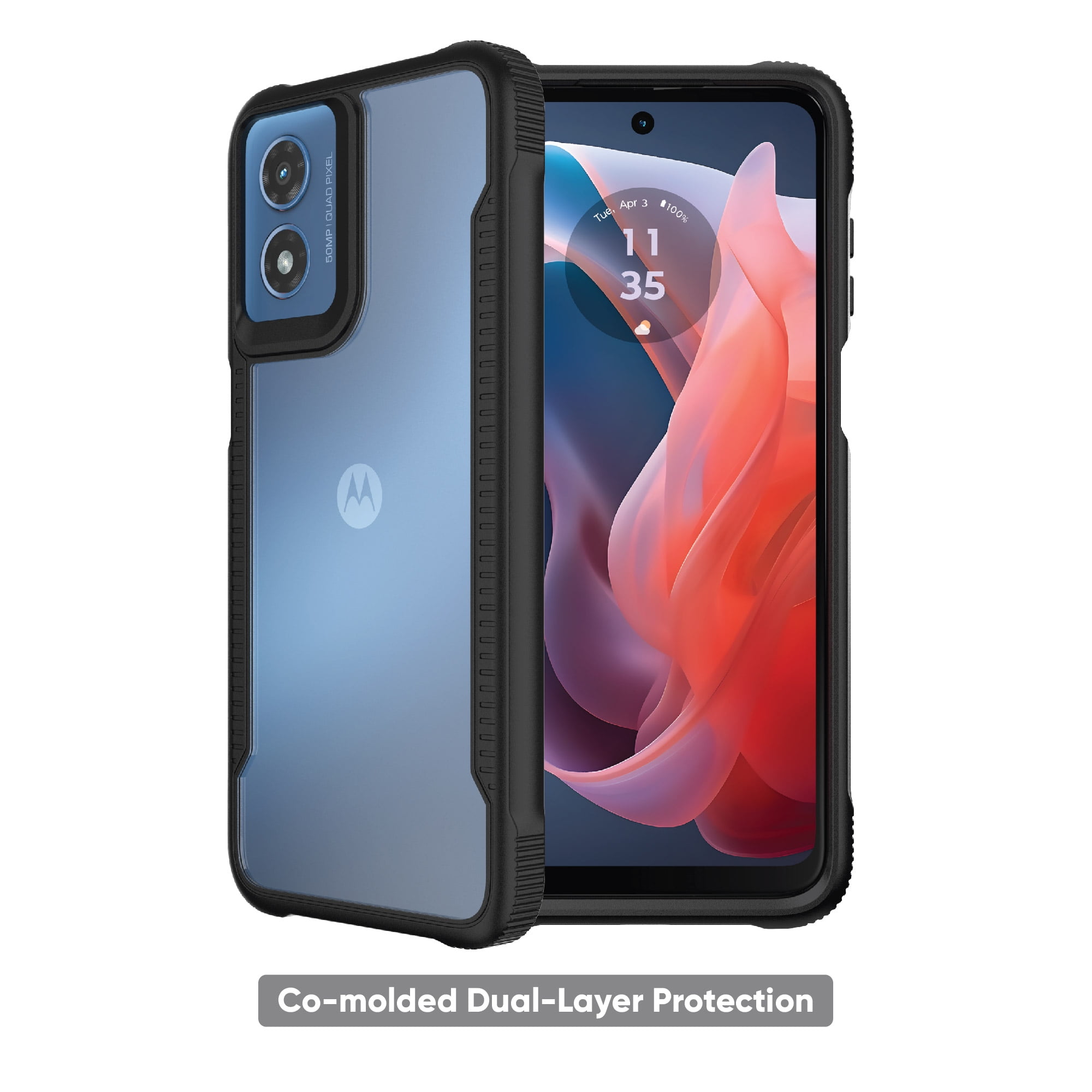 onn. Dual-Layer Moto G Play Phone Case - Black/Clear