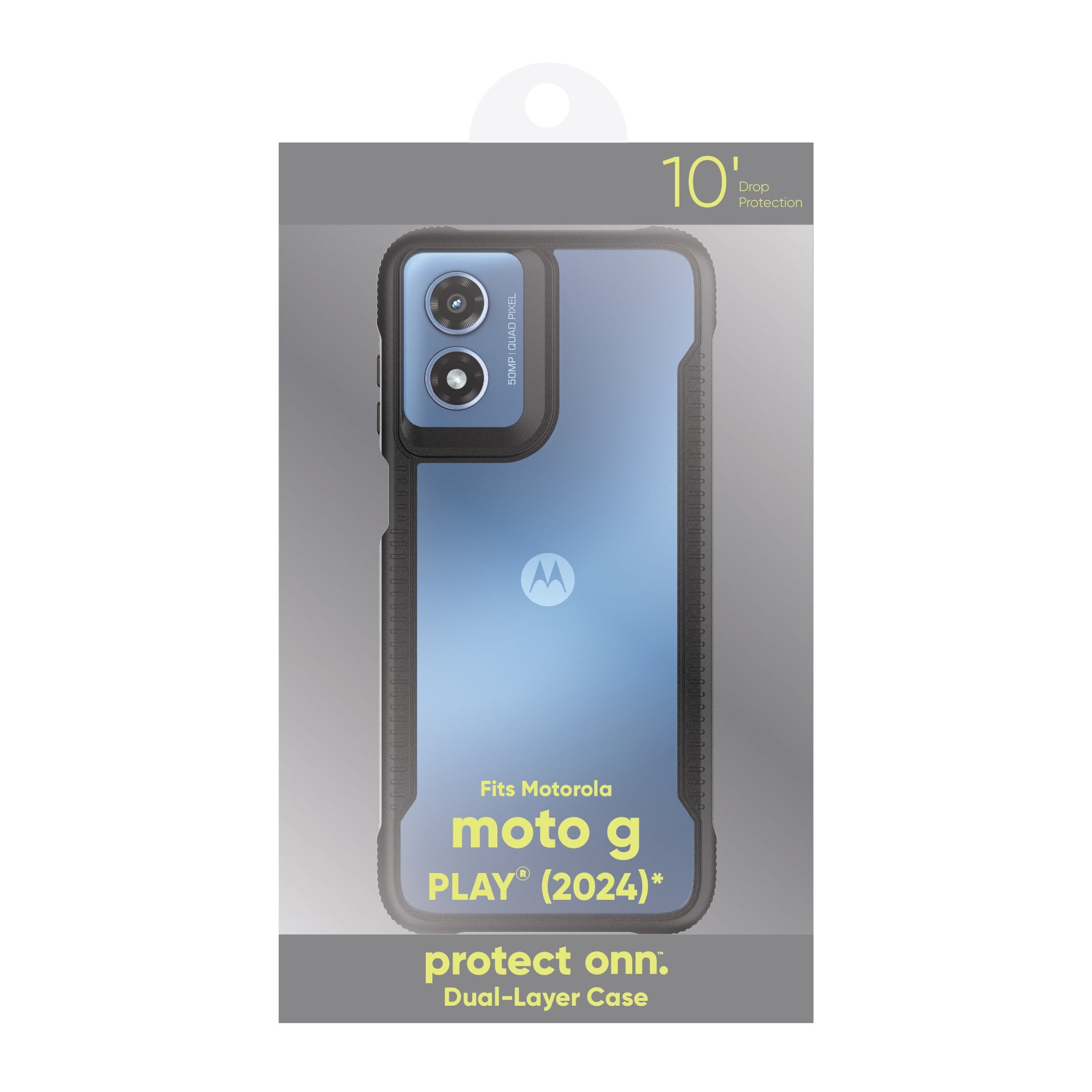 onn. Dual-Layer Moto G Play Phone Case - Black/Clear
