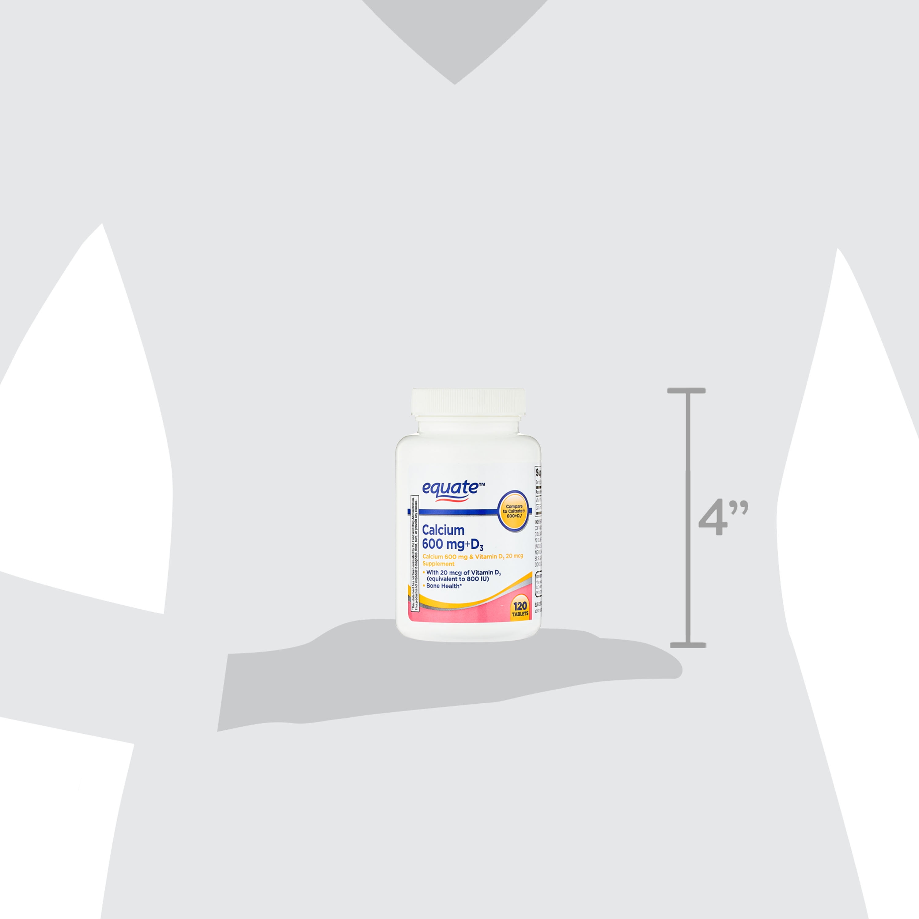 Equate Calcium + D3 Tablets Dietary Supplement, 600 mg, 120 Count