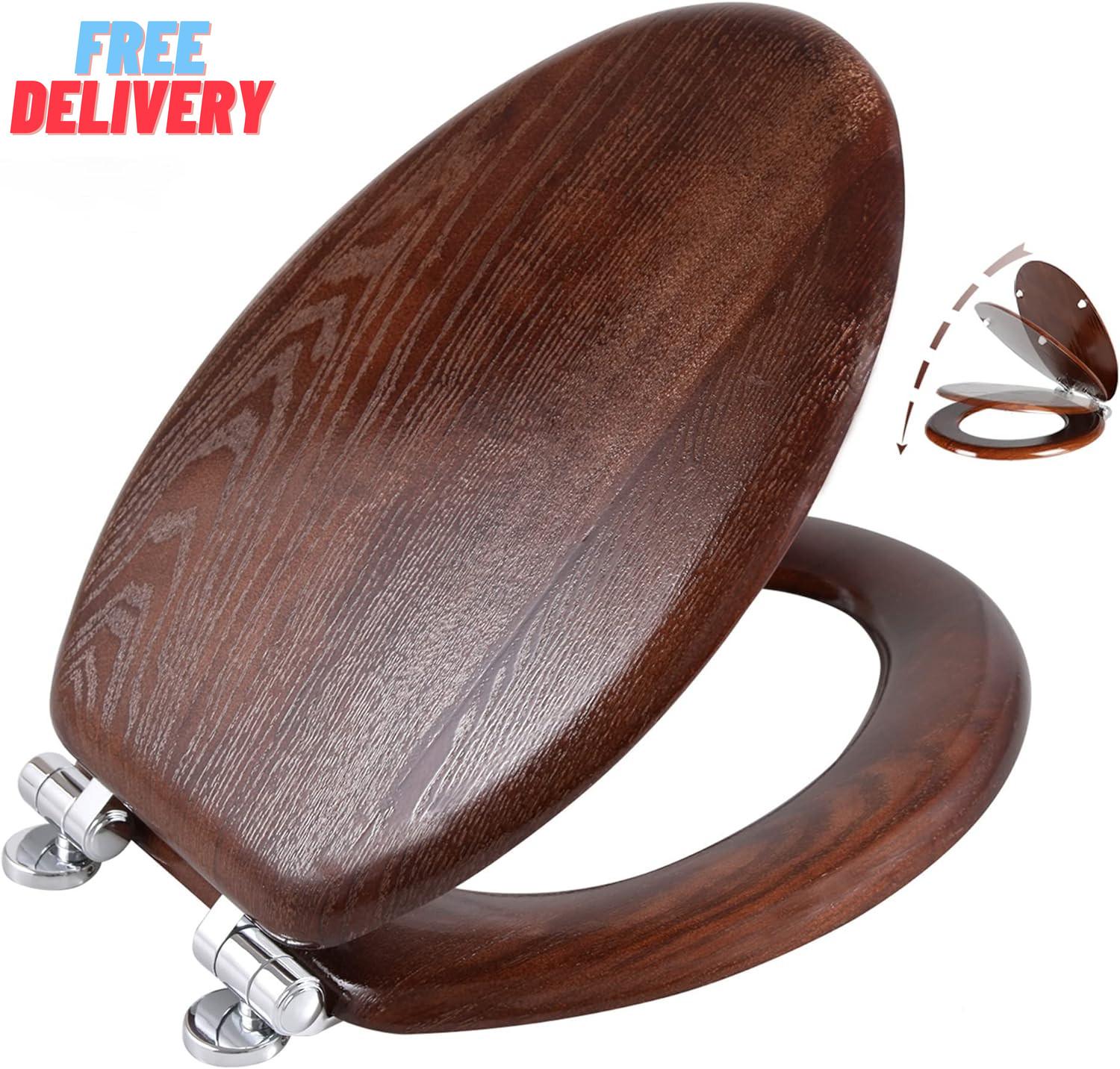 Elongated Wood Toilet Seat with Quiet Close