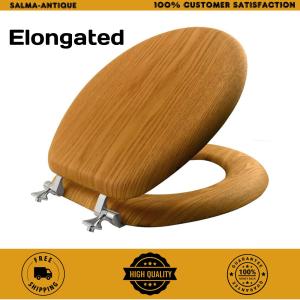 Natural Oak Elongated Toilet Seat with Chrome Hinge