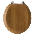 Natural Oak Round Toilet Seat with Chrome Hinge