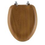 Natural Oak Elongated Toilet Seat with Chrome Hinge