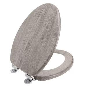 Elongated Gray Wood Toilet Seat with Slow Close