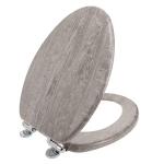 Elongated Gray Wood Toilet Seat with Slow Close