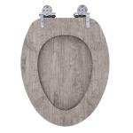 Elongated Gray Wood Toilet Seat with Slow Close