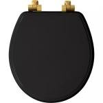 Black Round Soft-Close Toilet Seat with Gold Hinges