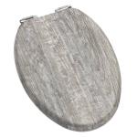 Elongated Gray Wood Toilet Seat with Slow Close