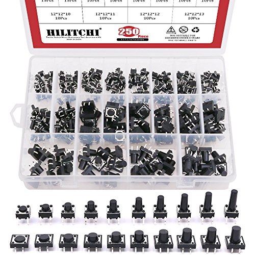 Hilitchi 250-Pcs Tactile Push Button Switch Kit