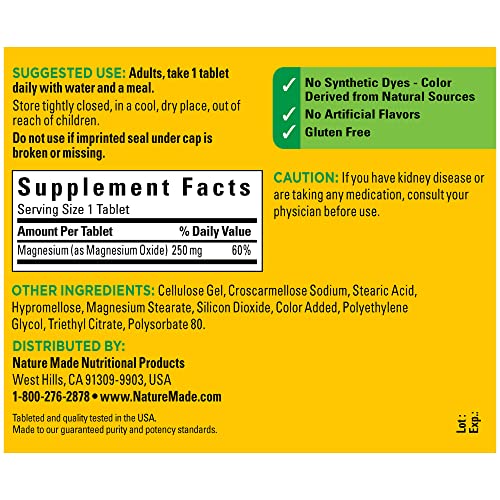 Nature Made Magnesium Vitamin Supplement 250 mg 200 Tablets