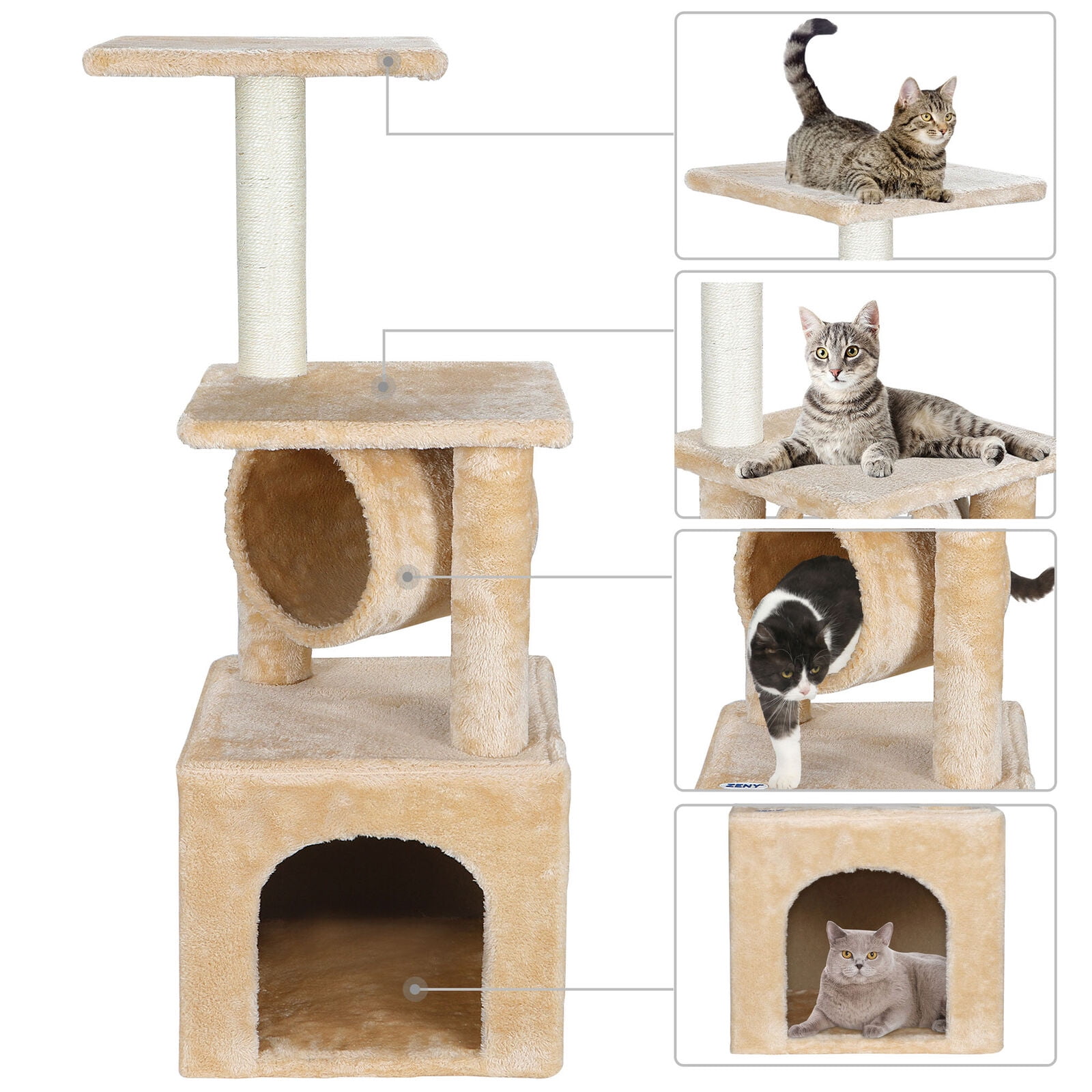 ZENY 36-Inch Beige Cat Tree and Condo