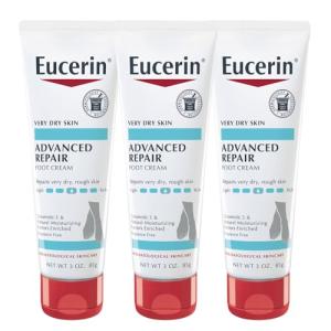 Eucerin Advanced Repair Foot Cream for Dry Feet and Heels, Repairs Very Dry, Rough Skin, Fragrance Free, Non Greasy, Fast Absorbing, Travel Size Lotion, 3 Oz Tube, Pack of 3