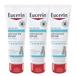 Eucerin Advanced Repair Foot Cream for Dry Feet and Heels, Repairs Very Dry, Rough Skin, Fragrance Free, Non Greasy, Fast Absorbing, Travel Size Lotion, 3 Oz Tube, Pack of 3