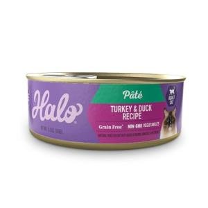Halo Wet Cat Food Turkey & Duck Recipe, Grain Free Wet Cat Pate, Canned Cat Food for Extra Hydration, 5.5 Oz Can (Pack of 12)