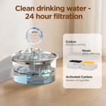 Stainless Steel Cat Water Fountain: 88oz/2.6L Ultra Quiet Pet Fountain with Flower Kitty Spout & LED Blue Light Water Dispenser with Water Level Window for Cats/Dogs Indoor (Silver) - IHOUONE