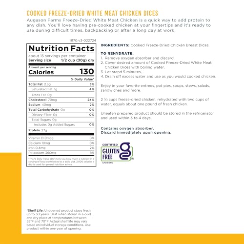 Augason Farms Freeze Dried Chicken Breast, 1 lb