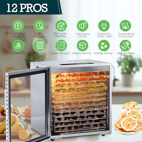 1000W Commercial Food Dehydrator with 12 Trays
