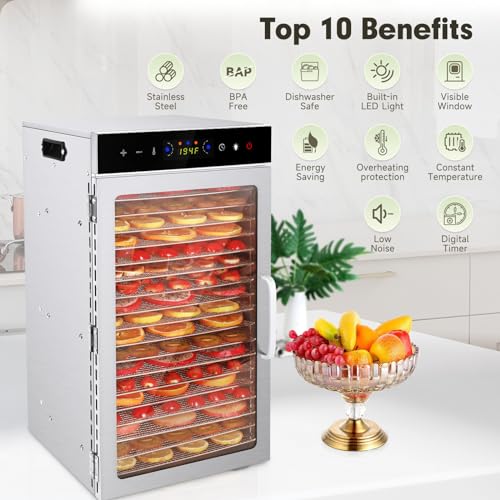 800W 18-Tray Stainless Steel Commercial Food Dehydrator