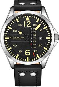Stuhrling Men's Leather Aviation Watch with Date