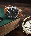 Stuhrling Men's Aviation Leather Watch with Day-Date