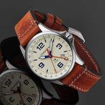 Torgoen T9 GMT Pilot Watch with Brown Leather Strap