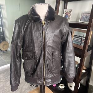 Men's Brown Goat Skin Leather Flight Jacket Size 44L