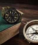 Stuhrling Men's Aviation Leather Watch with Day-Date