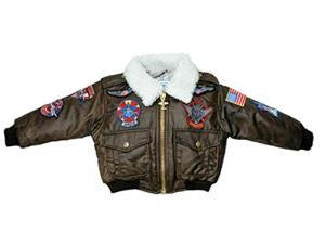 Youth Brown Bomber Jacket with Patches