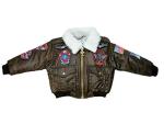 Youth Brown Bomber Jacket with Patches