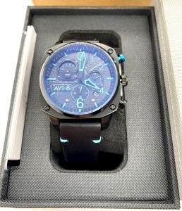 AVI-8 Hawker Hunter AV-4052 Chronograph Black IP Blue Dial 45mm Japanese Quartz