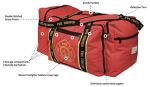OccuNomix OK-3000 Large Gear Bag, “Firefighter” Woven In Reflective Trim Along Bag Straps, Maltese Cross Logo, 3 Compartments with 2 Outside Zip Pockets, 29” x 17” x 16”, Red